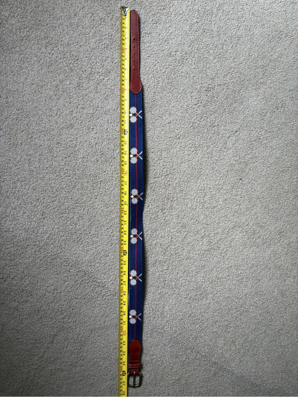 Smathers & Branson Crossed Tennis Racquets Needlepoint Belt Size 32 Navy Brass - Picture 7 of 8
